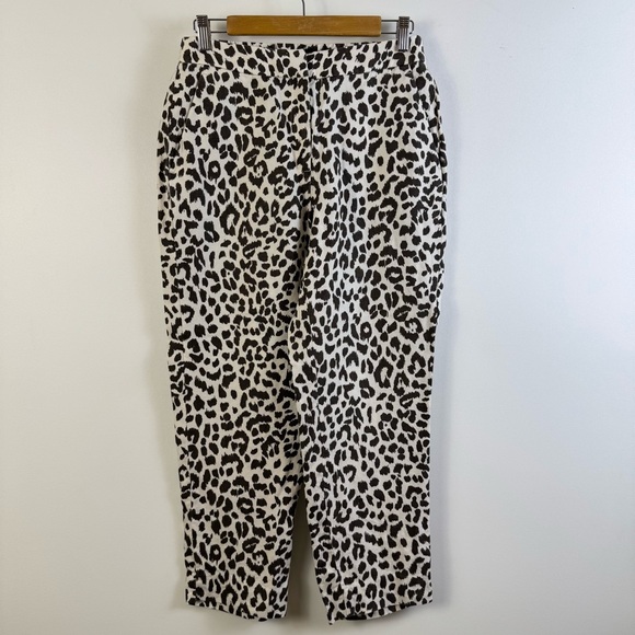 J.Crew Easy Pants Ivory Leopard Linen Lyocell Straight Taper Leg Trousers Size 6 - Picture 2 of 13